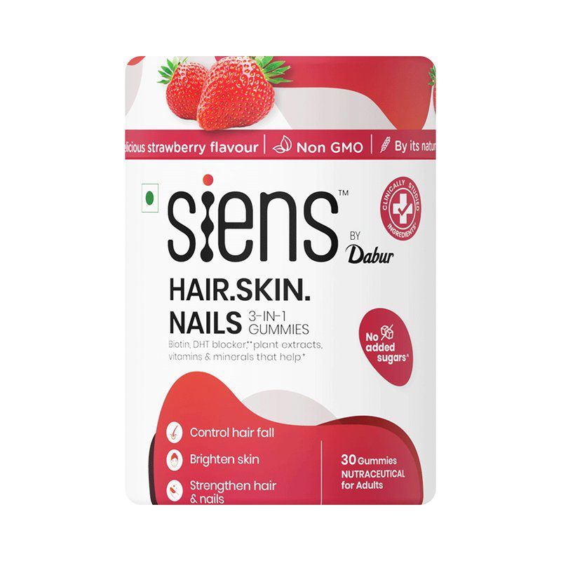 Siens by Dabur Hair, Skin & Nails Gummies , Biotin, DHT Blocker, Plant Extracts Strawberry No Added Sugar (jar of 30 gummies)