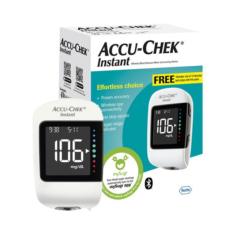 Accu-Chek Instant Glucometer Combo Pack with Free 10 Test Strips - mySugr App (box of 1 Unit)
