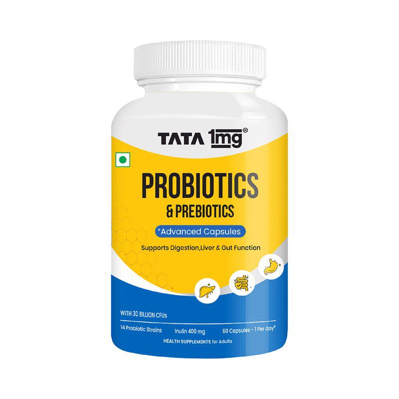 Probiotics 30 Billion CFUs+ Capsule with Prebiotic Fibre - by Tata 1mg (bottle of 60 capsules)