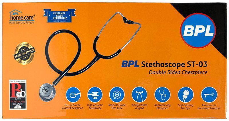 BPL Medical Technologies ST-03 Brass Dual Adult Chest Piece Stethoscope - Black (box of 1 unit)