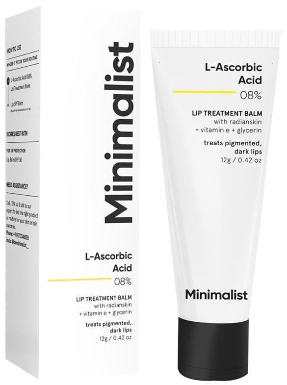 Minimalist 08% L-Ascorbic Acid Lip Treatment Balm - Treats and Nourishes Dark Lips (tube of 12 gm balm)
