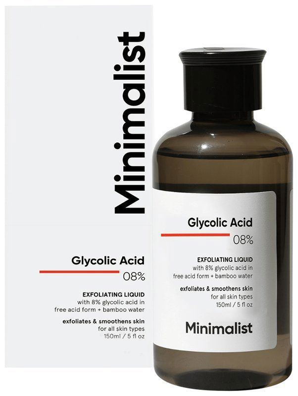 Minimalist 08% Glycolic Acid Exfoliating Liquid - Exfoliates and Smoothens Skin (bottle of 150 ml liquid)