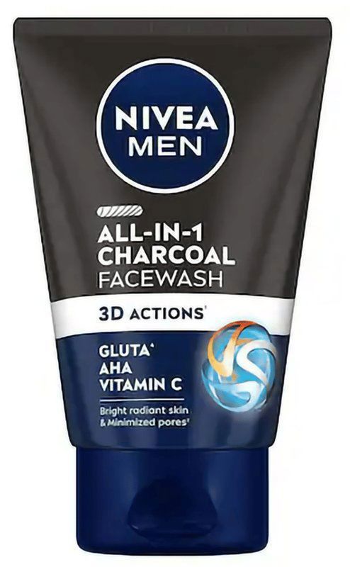 Nivea Men Face Wash-All in 1 Charcoal to Detoxify & Refresh Skin with 10x Vitamin C Effect (tube of 100 gm face wash)