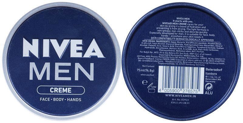 Nivea Men Moisturiser Creme for Face, Body & Hands (jar of 75 ml cream)