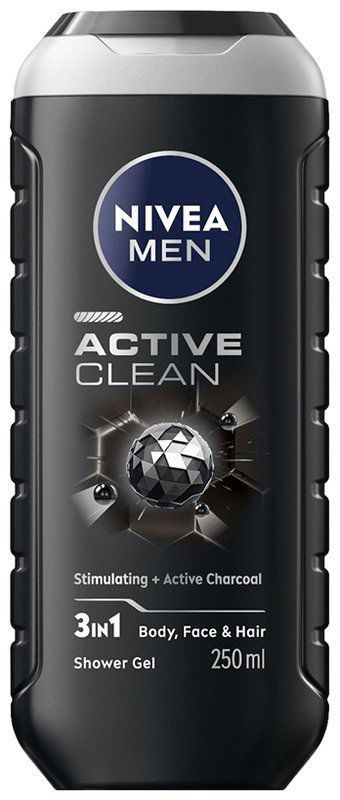 Nivea Men Shower Gel for Body, Skin & Hair Active Clean (bottle of 250 ml gel)