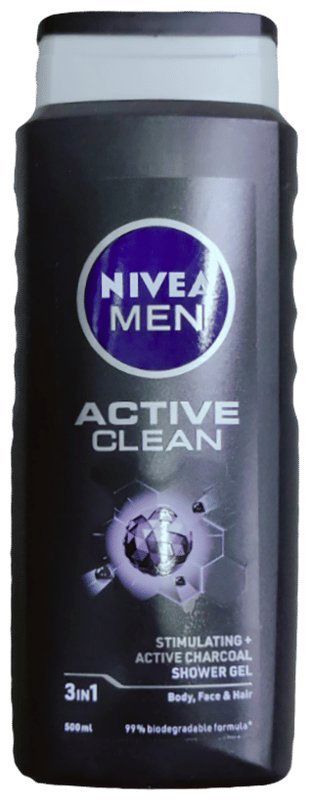 Nivea Men Shower Gel for Body, Skin & Hair - Active Clean (bottle of 500 ml gel)