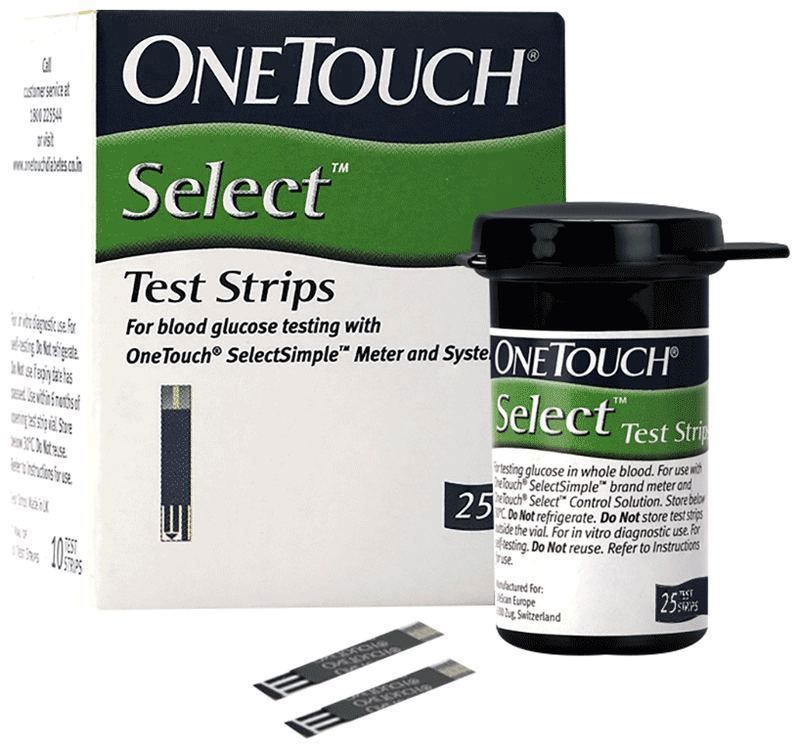 OneTouch Select Test Strip (Only Strips) - Diabetes Monitoring Devices - For use with OneTouch Select Simple Glucometer (box of 25 test strips)