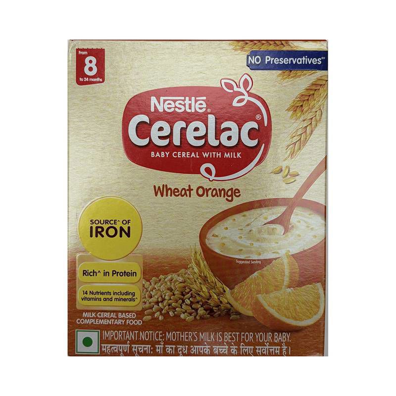 Nestle Cerelac Baby Cereal with Milk from 8 to 24 Months Rich in Iron Omega 3 Iron Protein Calcium for Babies Instant infant Cereal - No Preservatives Wheat Orange (box of 300 gm powder)