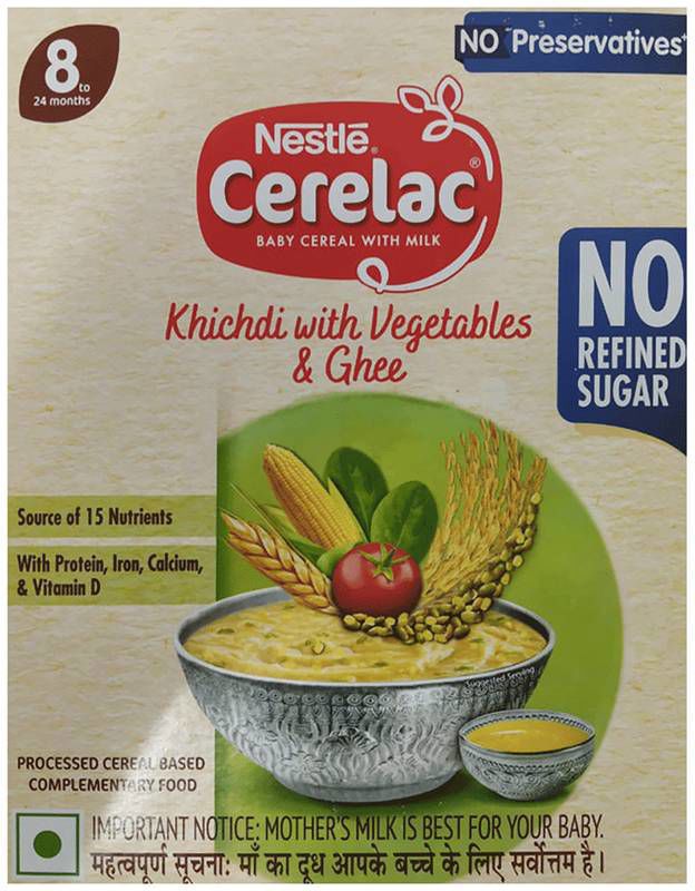 Nestle Cerelac Baby Cereal with Milk from 8 to 24 Months Rich in Iron Omega 3 Iron Protein Calcium for Babies Instant infant Cereal - No Preservatives Khichdi with Vegetables and Ghee No Refined Sugar No Preservative (box of 300 gm powder)