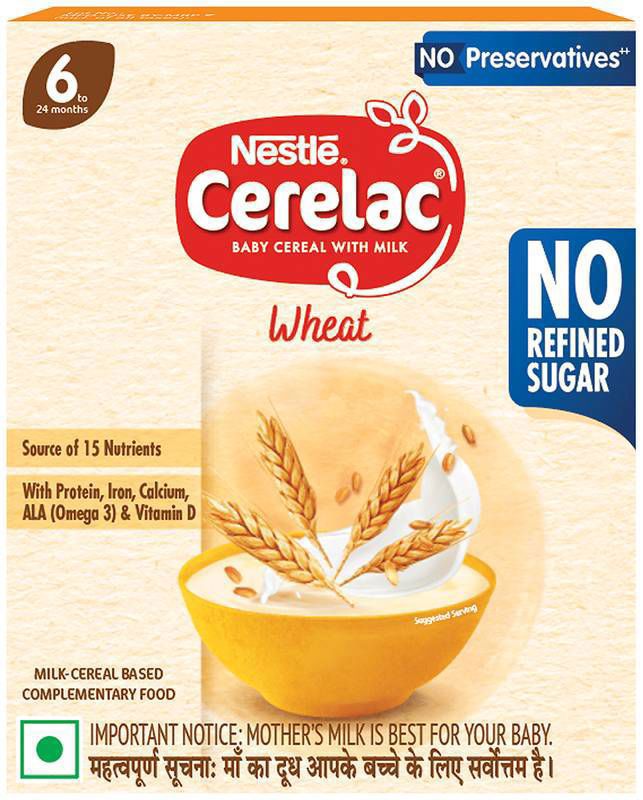Nestle Cerelac Baby Food Cereal (from 6 to 24 Months) - Source of Iron & Protein - No Preservatives - Wheat No Refined Sugar (box of 330 gm powder)