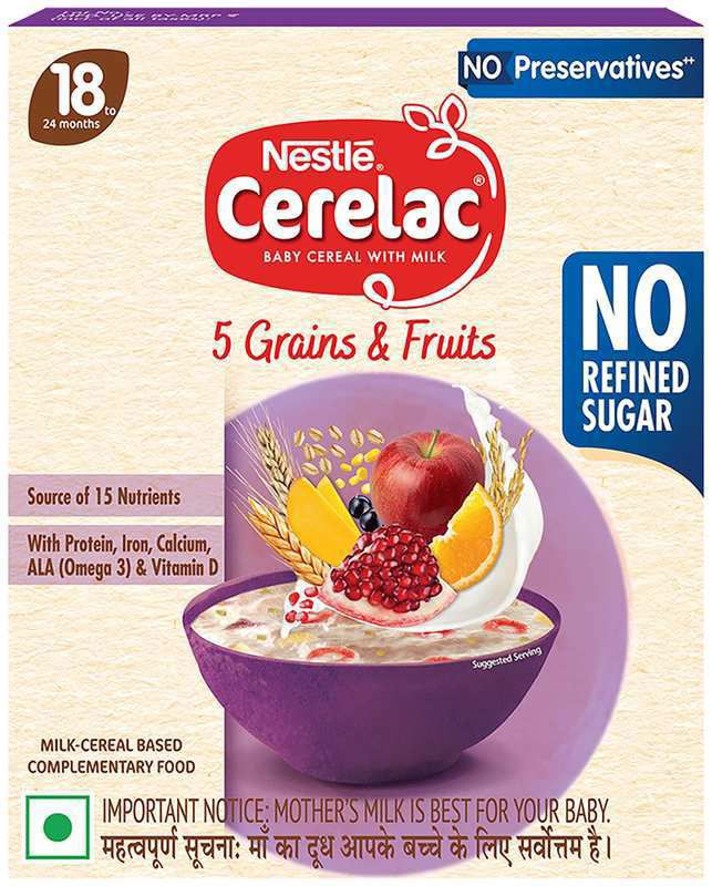Nestle Cerelac Baby Food Cereal - No Preservative - No Refined Sugar - 5 grains & Fruits 18 to 24 Months (box of 300 gm powder)