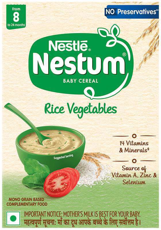 Nestle Cerelac Baby Cereal with Milk from 8 to 24 Months Rich in Iron Omega 3 Iron Protein Calcium for Babies Instant infant Cereal - No Preservatives Rice Vegetables (box of 325 gm powder)