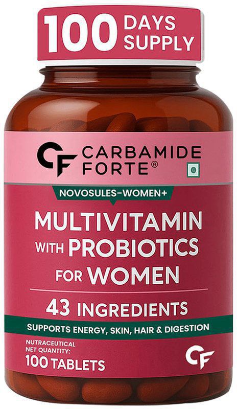 Carbamide Forte Women Multivitamins with Probiotics - For Energy, Skin, Hair, Digestion & Gut Health - Tablet (bottle of 100 tablets)