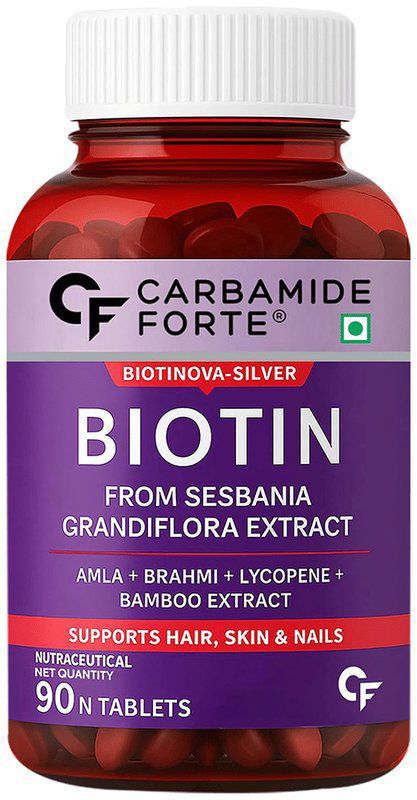 Carbamide Forte Biotin with Amla, Brahmi & Bamboo Extract - For Hair, Skin & Nails - Tablet (bottle of 90 tablets)