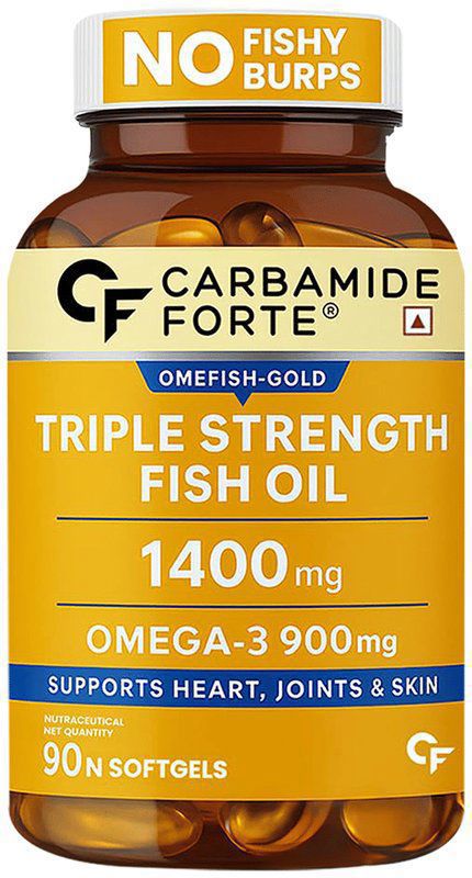 Carbamide Forte Triple Strength Fish Oil 1400mg - With 900mg Omega 3 - Softgel for Heart, Joints & Skin (bottle of 90 soft gelatin capsules)