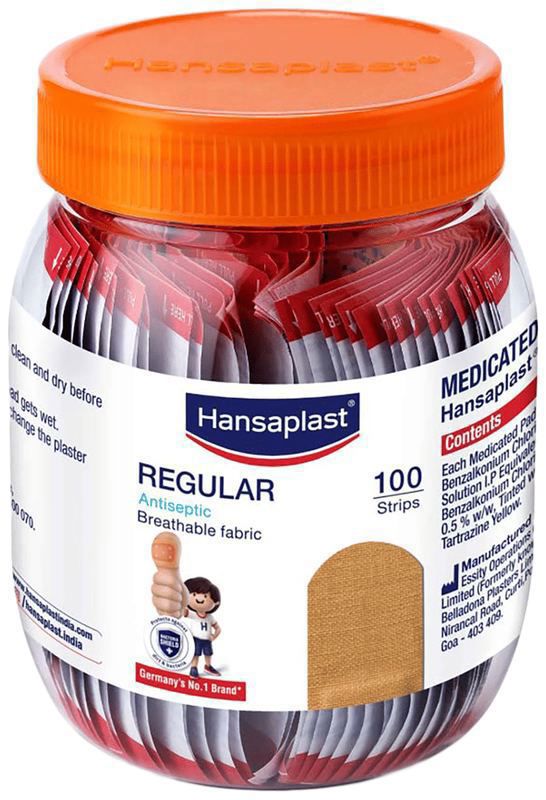 Hansaplast Regular Bandage strip - For cuts & wounds - Breathable fabric - Skin Colour (box of 100 strips)