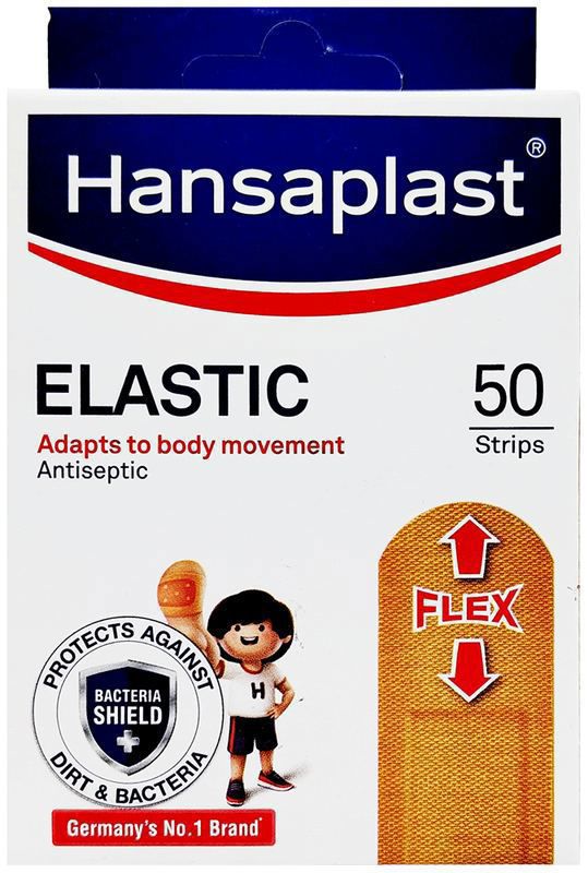 Hansaplast Antiseptic Elastic Adhesive Bandage - 3x Strechable - Blocks 99% of Bacteria (box of 50 bandages)