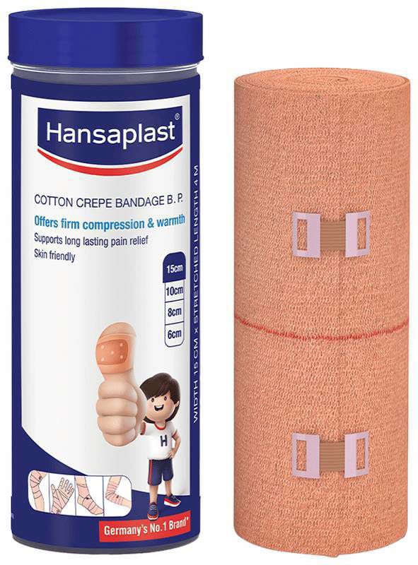 Hansaplast Crepe Bandage For Pain Relief - Skin-Friendly - For Hands, Legs & Ankle Support 15cm x 4m (box of 1 bandage)
