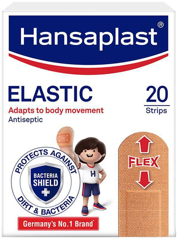 Hansaplast Antiseptic Elastic Adhesive Bandage - 3x Strechable - Blocks 99% of Bacteria (box of 20 bandages)