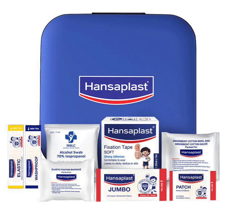 Hansaplast Fast Aid Kit for Cuts & Wounds - 9 Items - 38 Pieces - Lightweight & Compact Pouch - For Kids & Adults (box of 1 kit)