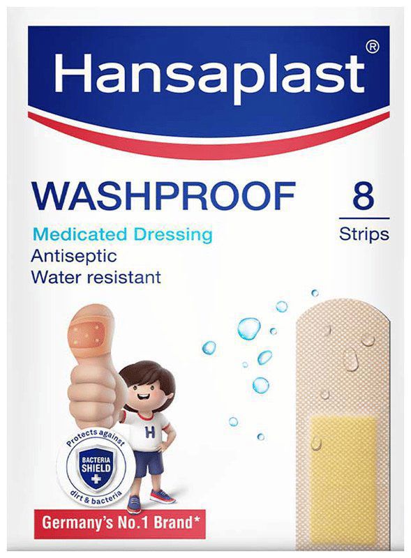 Hansaplast Antiseptic Washproof Bandage for Injury & Wounds - First Aid - Water resistant (box of 8 bandages)