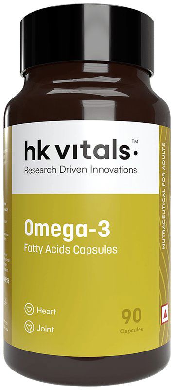 HK Vitals Omega 3 Fatty Acids with DHA & EPA - For Heart, Joint & Brain Health - Soft Gelatin Capsule - Nutrition Care (bottle of 90 soft gelatin capsules)