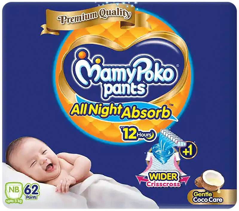 MamyPoko Pants Premium All Night Absorb New Born (packet of 62 diapers)