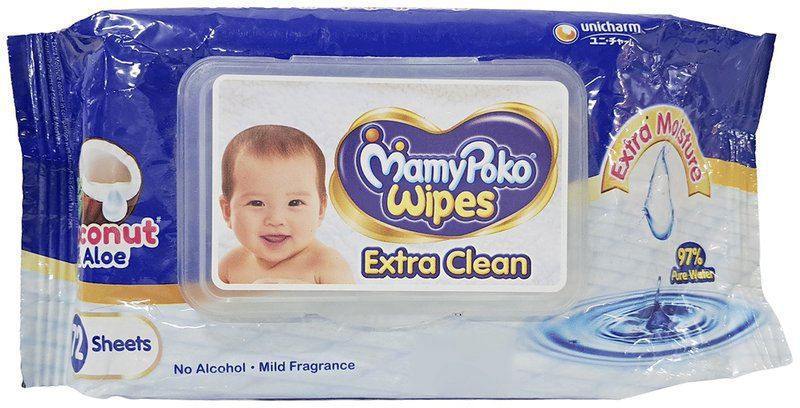 MamyPoko Extra Clean Wipes (72 Each) Coconut & Aloe Vera (packet of 1 pack)