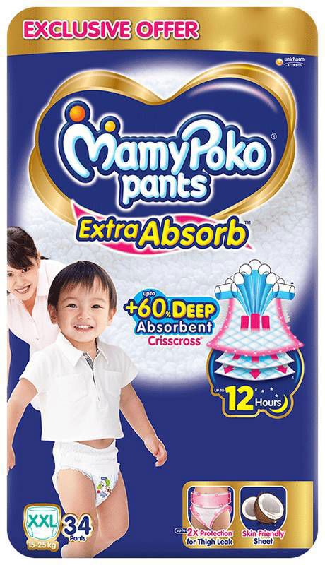 MamyPoko Pants Extra Absorb Upto 60% Absorbent Crisscross (packet of 34 diapers)