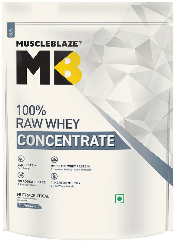 MuscleBlaze 100% Clean Raw Whey Protein Powder Concentrate Unflavoured (packet of 1 kg powder)