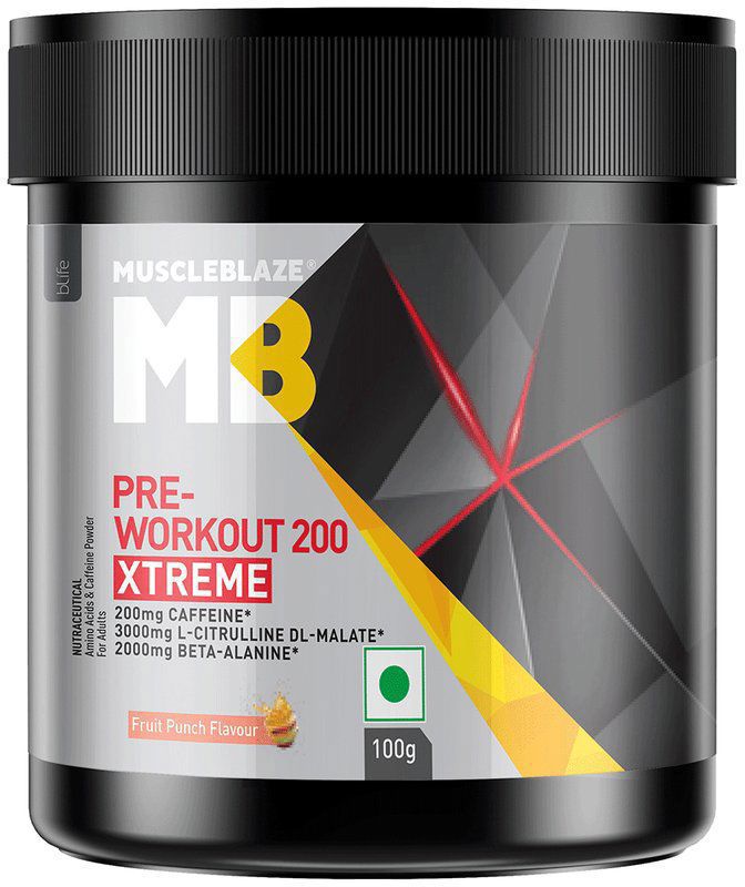 MuscleBlaze Pre Workout 200 Xtreme Powder Fruit Punch (jar of 100 gm powder)
