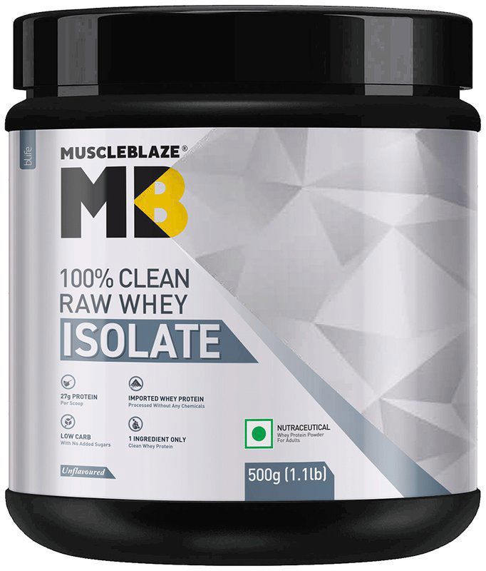 MuscleBlaze 100% Clean Raw Whey Protein Powder Isolate - Unflavoured (jar of 500 gm powder)