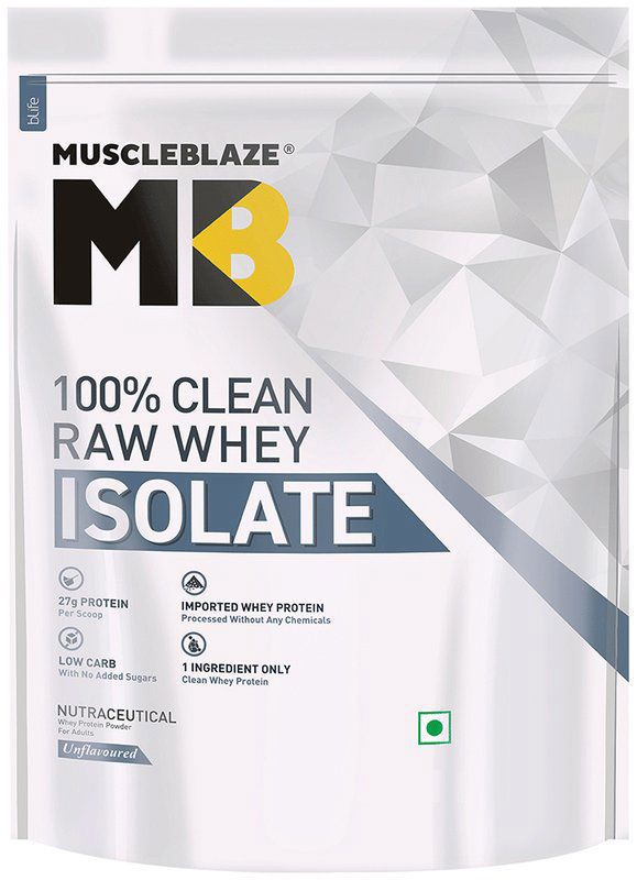 MuscleBlaze 100% Clean Raw Whey Protein Powder Isolate - Unflavoured (packet of 1 kg powder)