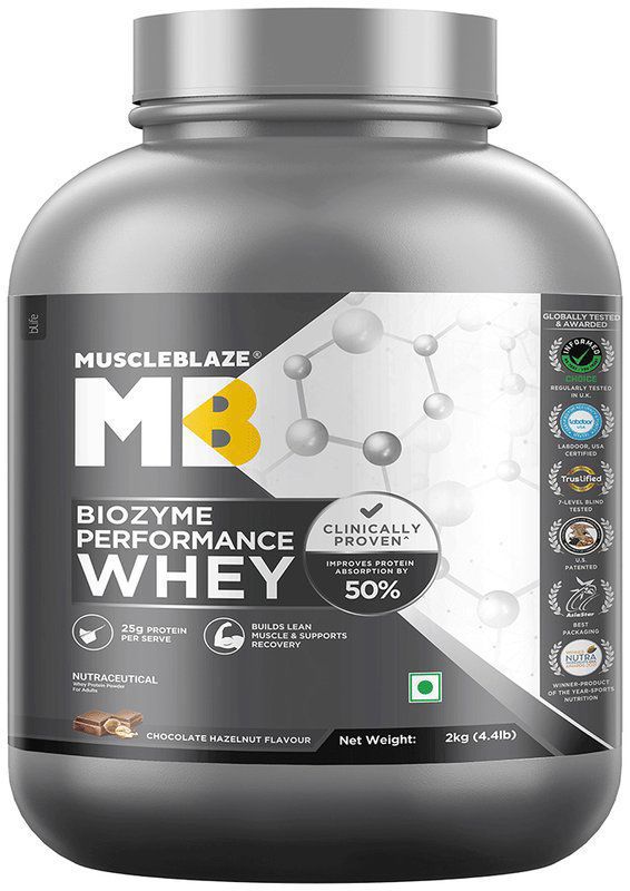 MuscleBlaze Biozyme Performance Whey Protein Powder - Flavour Chocolate Hazelnut (jar of 2 kg powder)