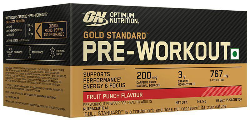 Optimum Nutrition (ON) Gold Standard Pre-Workout Sachet (9.5gm Each) Fruit Punch (box of 15 sachets)