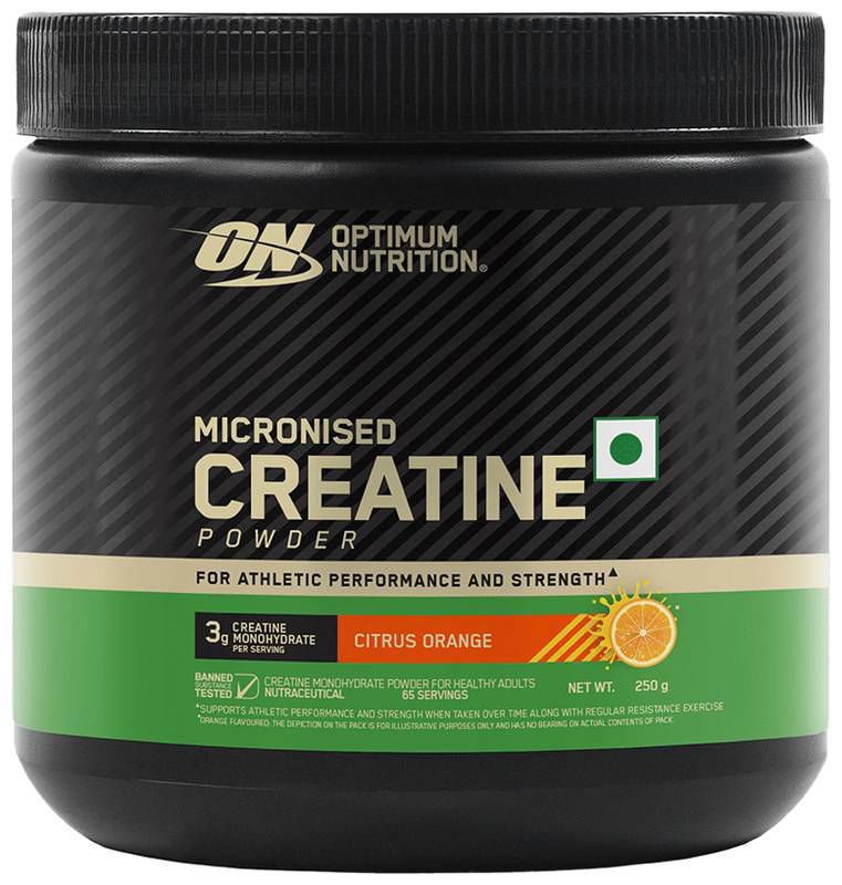 Optimum Nutrition (ON) Micronised Creatine Monohydrate for Performance Support Citrus Orange (jar of 250 gm powder)