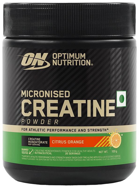 Optimum Nutrition (ON) Micronised Creatine Monohydrate for Performance Support Citrus Orange (jar of 100 gm powder)