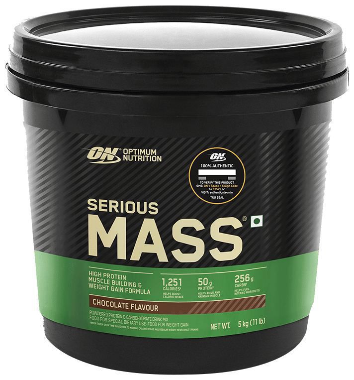 Optimum Nutrition (ON) Serious Mass High Protein for Weight Gain & Muscle Building - Flavour Powder Chocolate (jar of 5 kg powder)