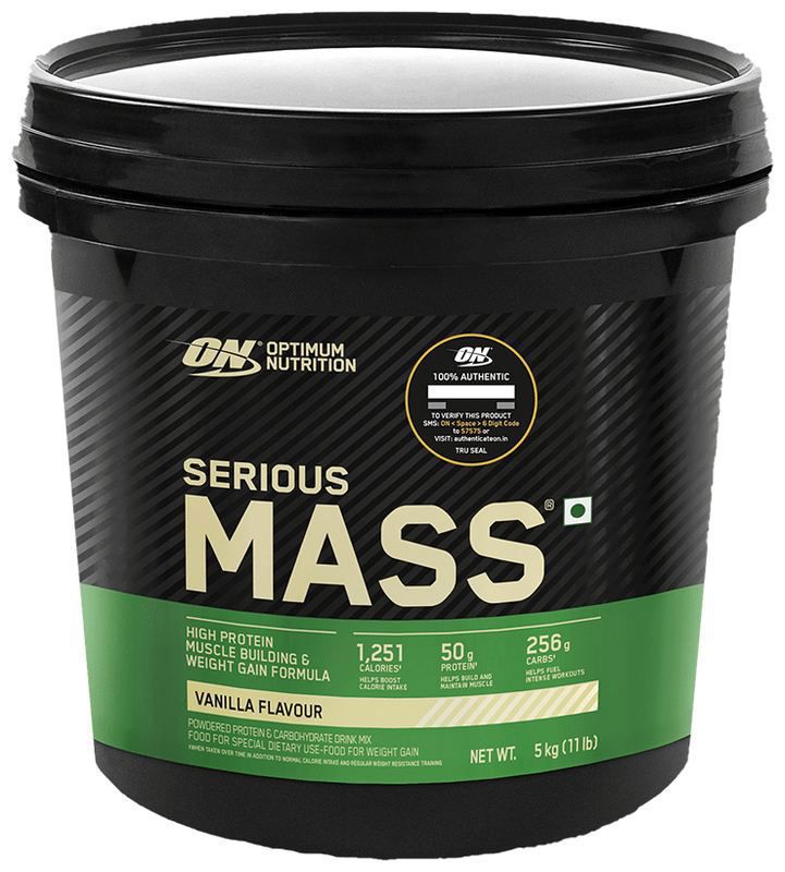 Optimum Nutrition (ON) Serious Mass High Protein for Weight Gain & Muscle Building - Flavour Powder Vanilla (jar of 5 kg powder)