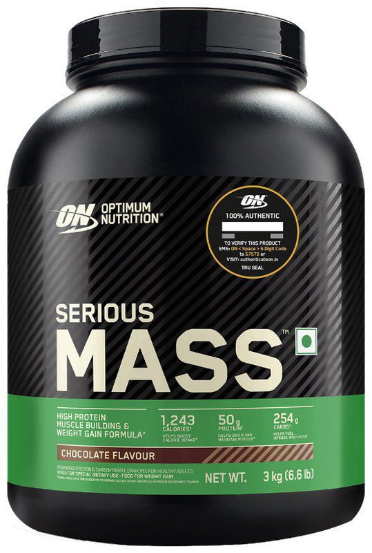 Optimum Nutrition (ON) Serious Mass High Protein for Weight Gain & Muscle Building - Flavour Powder Chocolate (jar of 6.6 lb powder)