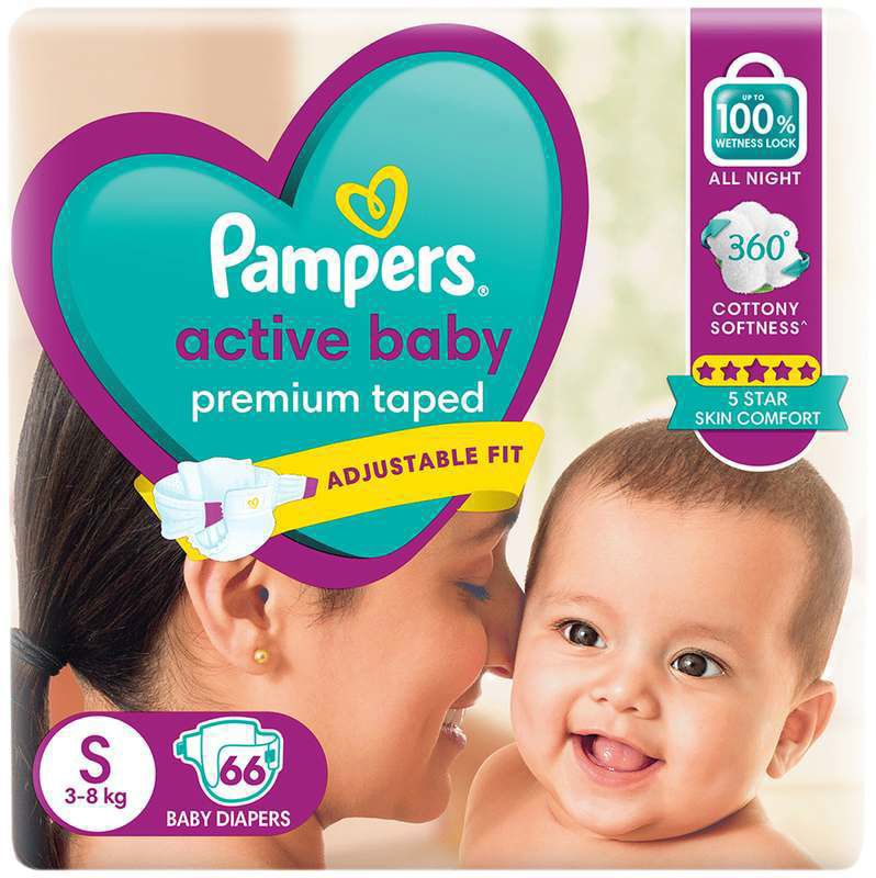 Pampers Diaper Active Baby Premium Adjustable Fit Small Taped (packet of 66 diapers)