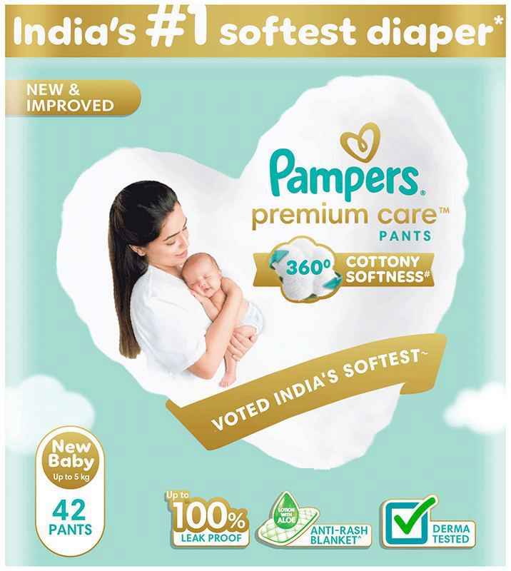 Pampers Premium Care Pants with Aloe Vera & Cottony Softness - Size NB (packet of 42 diapers)