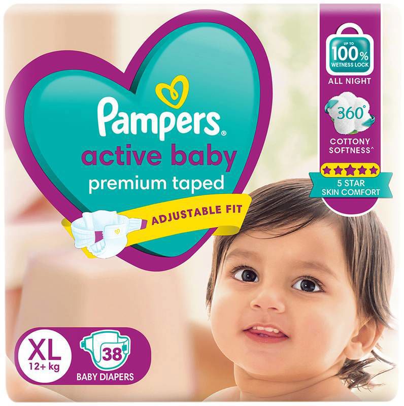 Pampers Active Baby Premium Adjustable Fit Diaper Taped XL (packet of 38 diapers)