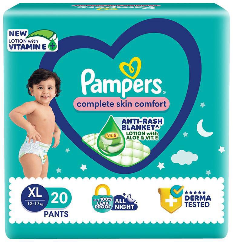 Pampers Complete Skin Comfort Pants Anti-Rash Blanket XL Lotion with Aloe Vera (packet of 20 diapers)