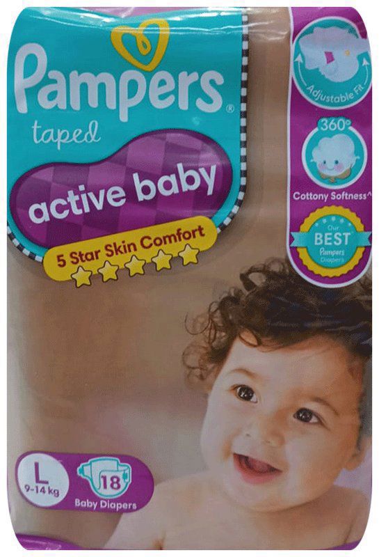 Pampers Active Baby with Comfortable Fit - Size Diaper Large (packet of 18 diapers)