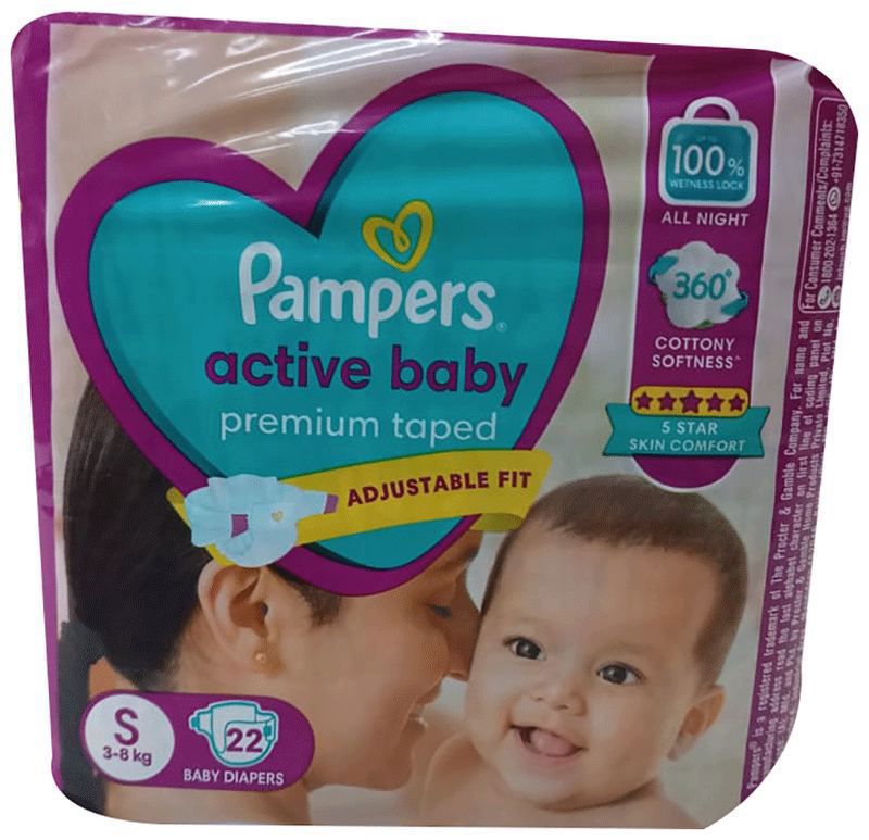 Pampers Active Baby with Comfortable Fit - Size Diaper Small (packet of 22 diapers)