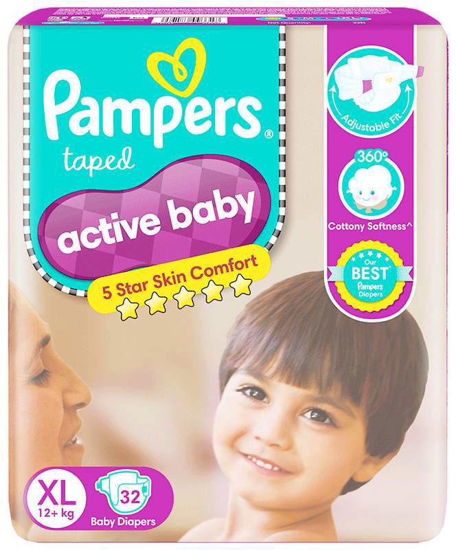 Pampers Active Baby with Comfortable Fit - Size Diaper XL (packet of 32 diapers)