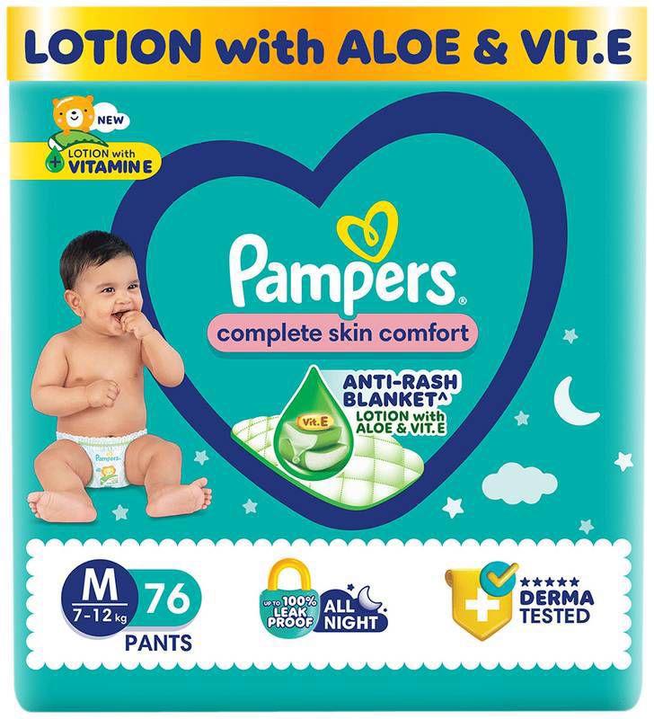 Pampers Complete Skin Comfort Pants Anti-Rash Blanket Lotion with Aloe & Vit. E Medium (packet of 76 diapers)