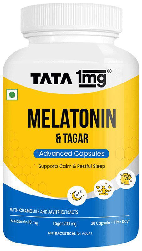 Melatonin 10mg Vegetarian Capsule for Calm & Restful Sleep - by Tata 1mg (bottle of 30 capsules)