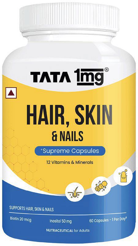 Hair, Skin & Nails Supreme Capsule with Collagen, Zinc, Iron and Vitamin B - by Tata 1mg (bottle of 60 capsules)